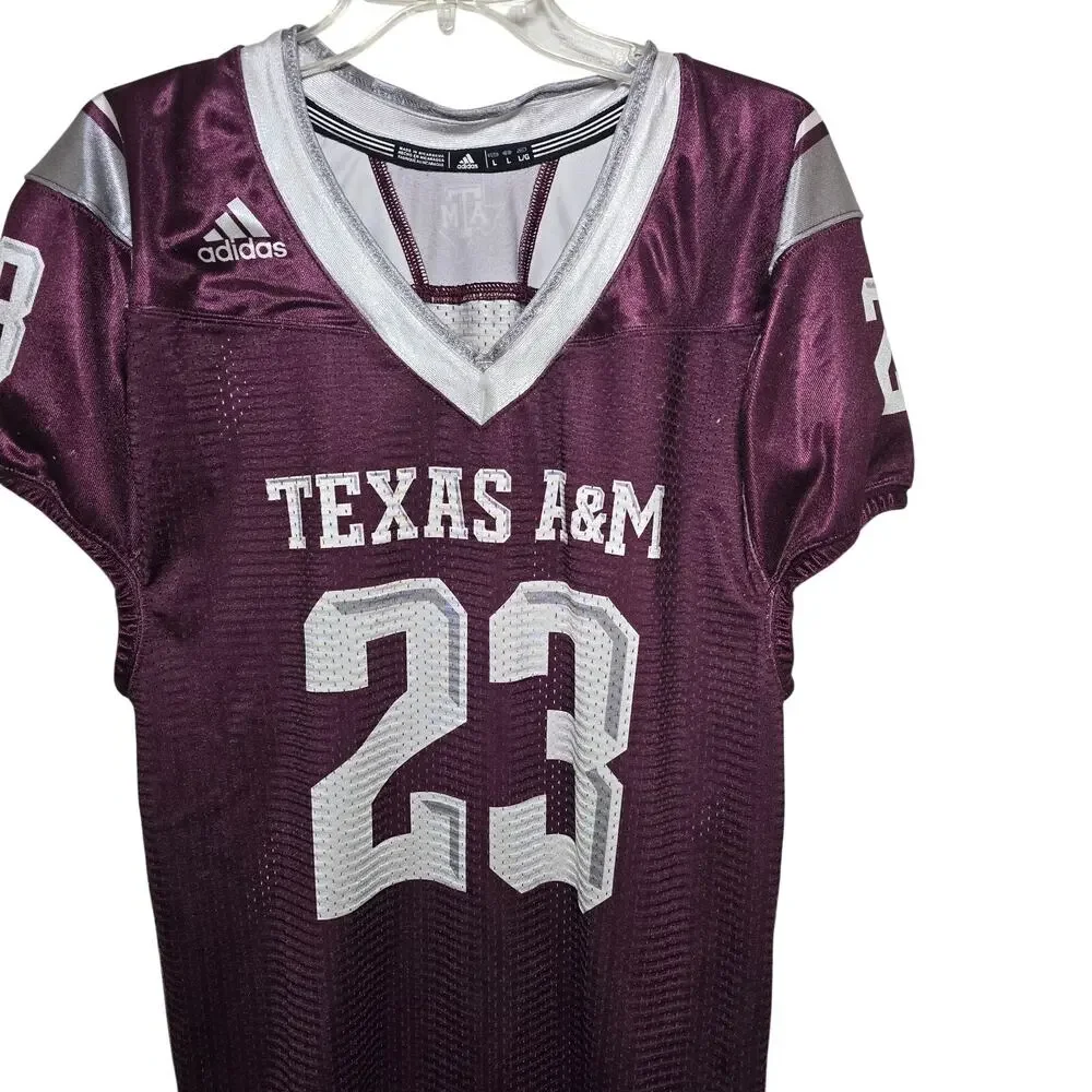 Maroon White Adidas Texas A&M Aggies Van Damme Football Jersey Men's L Large